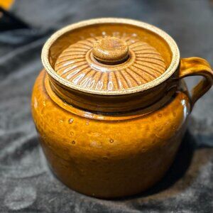 Vintage Brown Stoneware Bean Crock With Original Lid